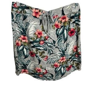 Tommy Bahama floral jersey skirt hibiscus print gray medium cotton drawstring